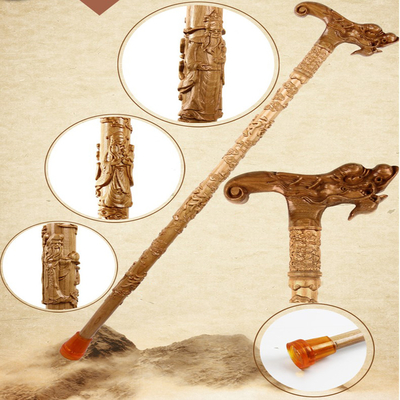Dimensioni su ordinazione di legno fatte a mano dei bastoni da passeggio 90cm della testa animale